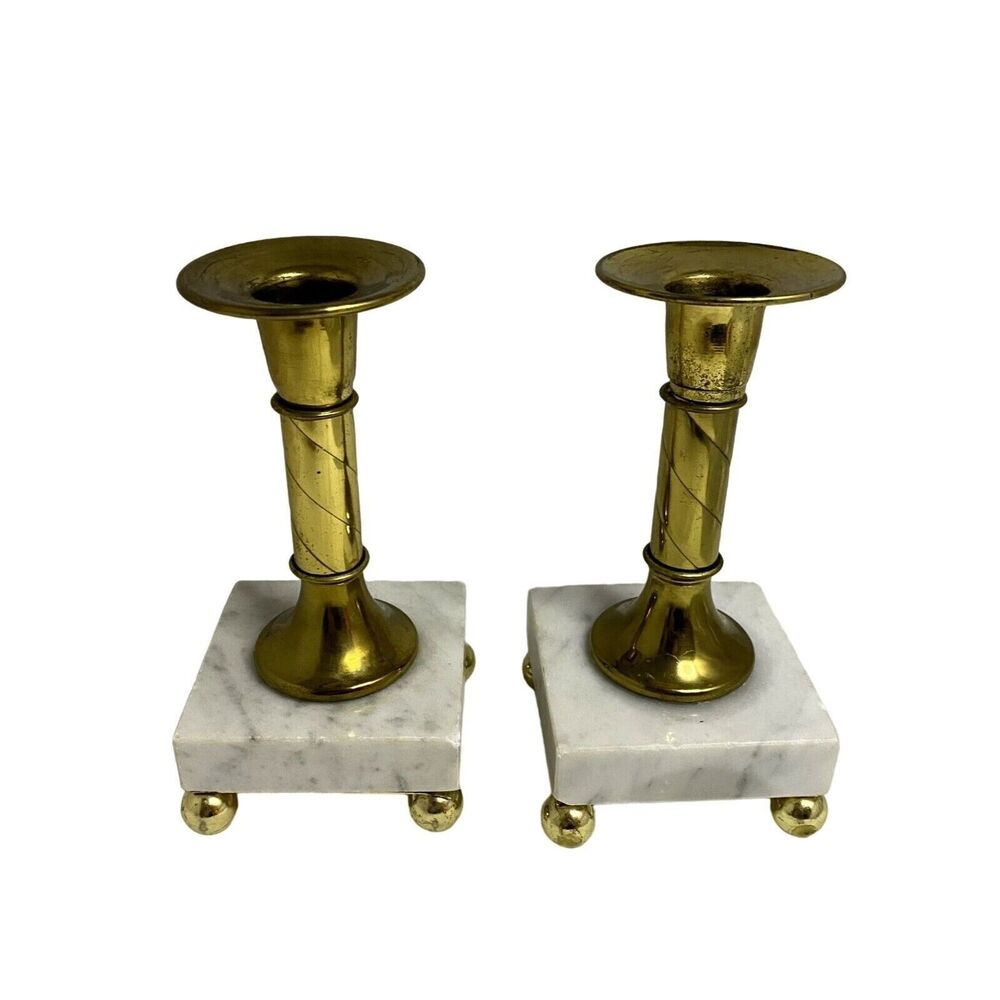 7042 Brass on Marble Candle Sticks